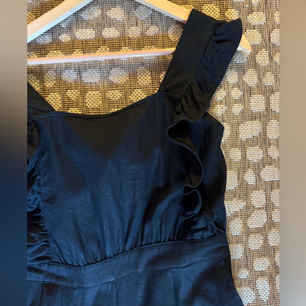 Who What Wear Black Linen Blend Wide Leg Jumpsuit Tie Back Coastal Chic - Picture 5 of 6